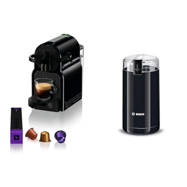Nespresso De'Longhi EN 80.B Inissia, Hochdruckpumpe, Energiesparfunktion, kompaktes Design, 1260W, 32 x 12 x 23 cm, Dunkle Schwarz & Bosch Hausgeräte TSM6A013B Kaffeemühle, Schwarz im Sale